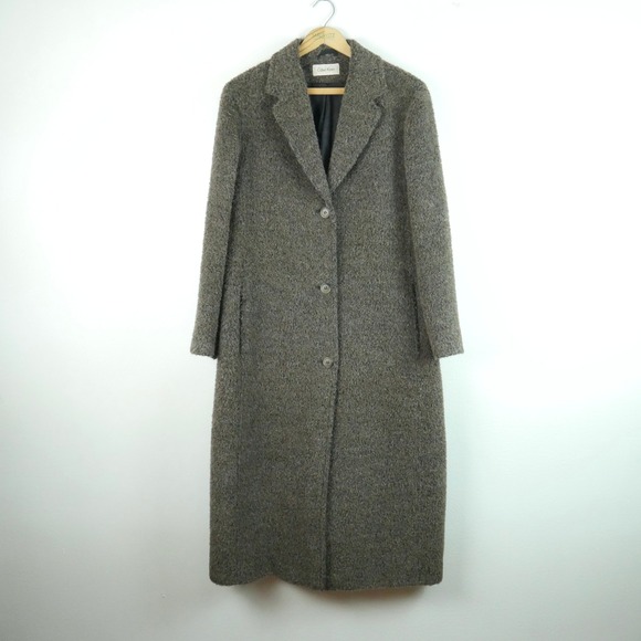 Calvin Klein Jackets & Blazers - Vintage Alpaca Wool Blend Long Coat Brown Grey Overcoat 12 Quiet Luxury Minimal